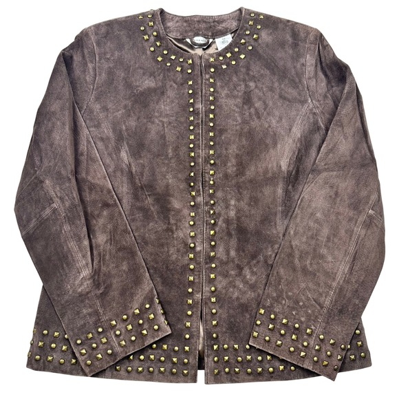 Laura Ashley Jackets & Blazers - Brown Genuine Suede Studded Jacket Petite Small Statement Jacket‎